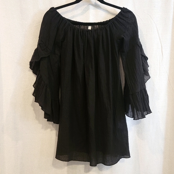 Elan Black Ruffle Sleeve Blouse Tunic Boho Size Medium - Picture 5 of 7